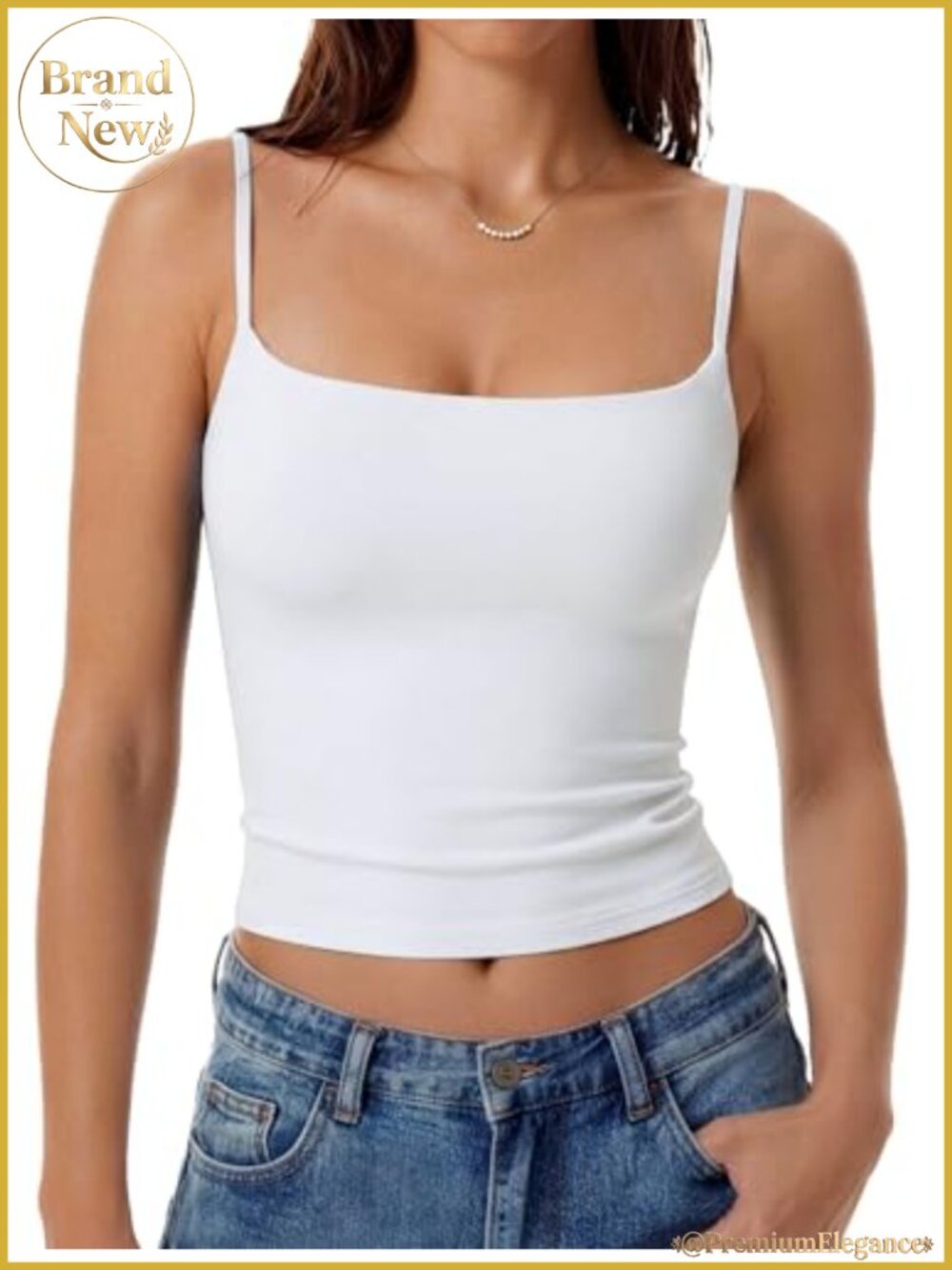 Women's Square Neck Spaghetti Strap Double Lined Tank Top